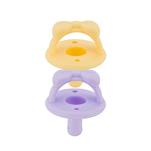 Image of Itzy Ritzy Silicone Pacifiers for Newborn - Sweetie Soother Pacifiers Feature Collapsible Handle & Two Air Holes for Added Safety; for Ages Newborn and Up, Set of 2 in Daffodil & Purple Diamond