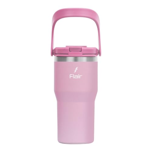 Image of FLAIR Rage Vacuum Insulated Coffee Tumbler 500 ml Pink | 2-in-1 Lid (Straw & Sip)| 304 Double Wall Stainless Steel | Leak-Proof Lid | Hot & Cold Travel Mug with Handle | BPA-Free