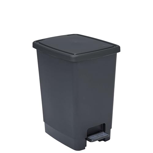 Sundis Flat Bin, Mülleimer 30l mit Pedal,aus recyceltem Kunststoff, rechteckig, mit Henkeln zum Aufhängen und Verstecken der Tasche, schwarz und anthrazit, für Küche, Büro, Waschküche, Garage