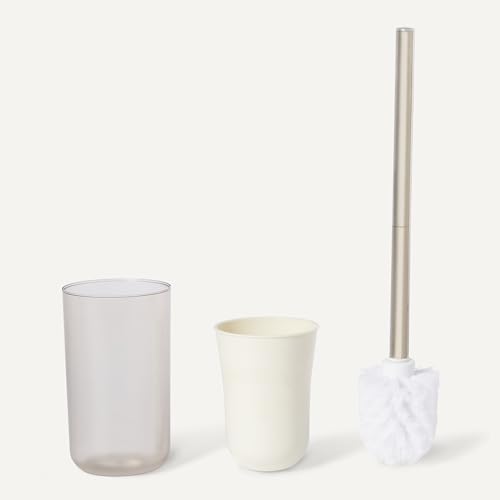 Image of Amazon Basics 6-Piece Bathroom Accessory Set with Toothbrush Holder, Soap Dispenser, Soap Dish, Toothbrush Cup, Trash Can and Toilet Brush & Holder, Ivory
