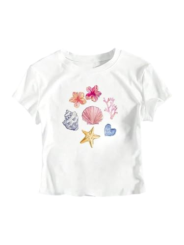 SOLY HUX Girl's Cute Graphic Tee Y2k Short Sleeve Crop Top Crew Neck Vacation T Shirt Streetwear