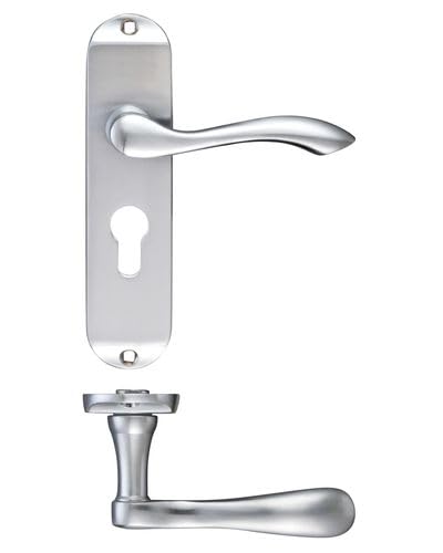 KOOPLES HARDWARE Project Arundel Lever on Euro Backplate – 175mm x 42mm – Satin Stainless Steel Door Handle for Euro Cylinder Locks – Contemporary Commercial Style – Fixings Included (Satin Chrome) — image 1