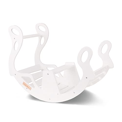 KiddyMoon Rocker Bogen Wippe Aus Holz Für Kinder, Kletterbogen Holz Wippe Babys Wippe, Holzbogen, Holzspielzeug Montessori Spielzeug, Modell WR-001, Weiß