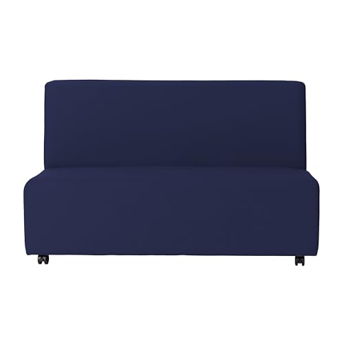 Image of FDP Pro Series Upholstered Armless Mobile Sofa with Locking Casters for Portability Commercial Seating for Hotel Lobby, Office, Restaurant, Waiting Room, Home - Navy