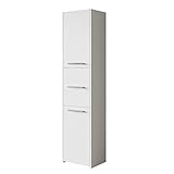 Silberne Kunststoffgriffe Badezimmerschrank Libra S43, Seitenschrank Hochschrank Farbauswahl Schrank Midi-Schrank Badmöbel (Weiß)