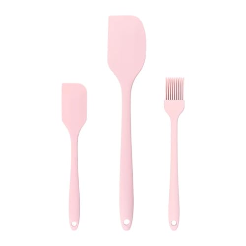 Compatible For 3 Piece Kitchen Baking Set All In One Silicone Spatula Oil Brush Butter Single Cake Scraper Tool(Pink)