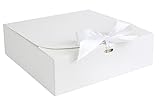 Emartbuy Paquete de 12 cajas de regalo con forma cuadrada, 24 x 24 x 5 cm, fácil montaje, caja blanca con lazo blanco