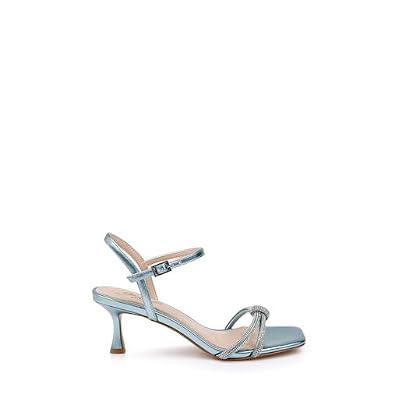 Jewel Badgley Mischka Maci Metallic Sandal with Rhinestone Knot Detail