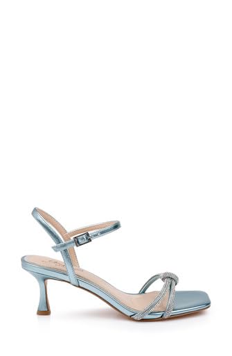 Image of Jewel Badgley Mischka Maci Metallic Sandal with Rhinestone Knot Detail