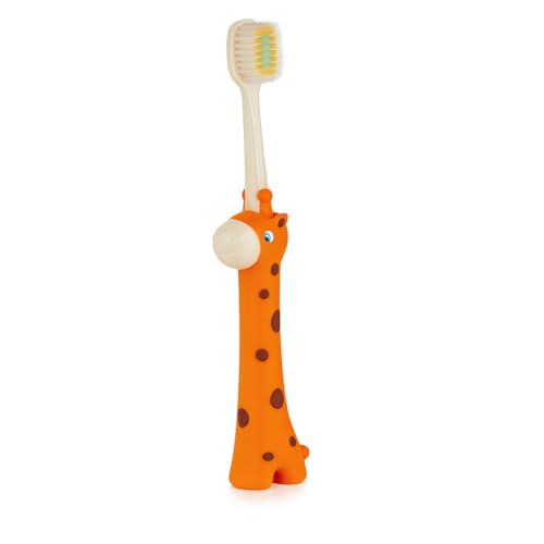 Image of BeeBaby Brush Buddy Baby Toothbrush for Kids 3-6 Years, Ultra Soft Tapered Bristles Toddler Toothbrush for Milk & Permanent Teeth, BPA Free Easy Grip Toothbrush for Sensitive Gums - Orange Giraffe