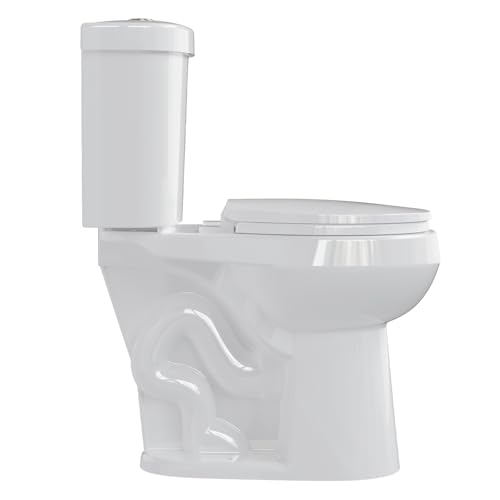 Two Piece Toilets Round, 19" ADA Comfort Height Toilet for Bathroom, 1.28 GPF Powerful Flush, 12 Inch Rough In