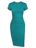 Tshirt Midi Short Sleeve Dresses - Missufeintl Women's Ruched Bodycon Casual Fitted Sundress (Turquoise, Large)
