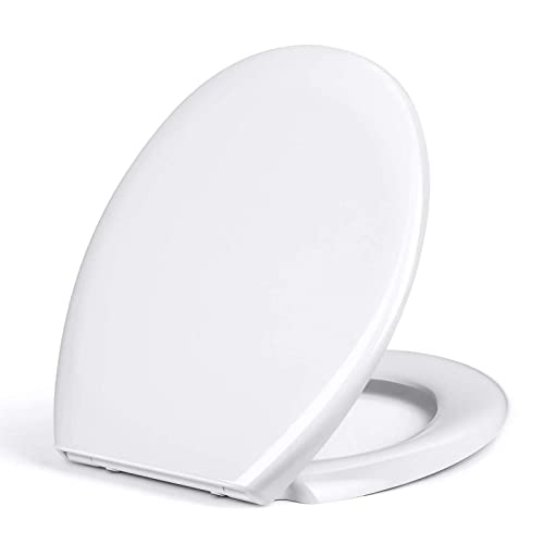 Abattant WC Standard Durable, Lunette Toilette avec Frein de Chute, Cuvette WC en UF, Siège de Toilette Fermeture en douceur, Forme O/ Blanc