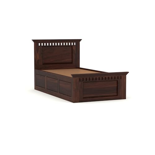 Image of Solid Sheesham Wood Single Size Bed with Box Storage for Bedroom Living Room Single Cot for Home Wooden Palang for Hotel (Walnut, Size 6 * 3)