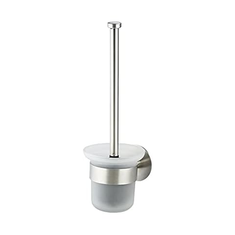Hystun Klobürstenhalter WC bürste Klobürste wandmontage WC Bürstenhalter Wandmontage WC Garnitur Toilettenbürste mit Halter zum Wandmontage, Inkl. Ersatzbürste, Edelstahl + Glas Cover