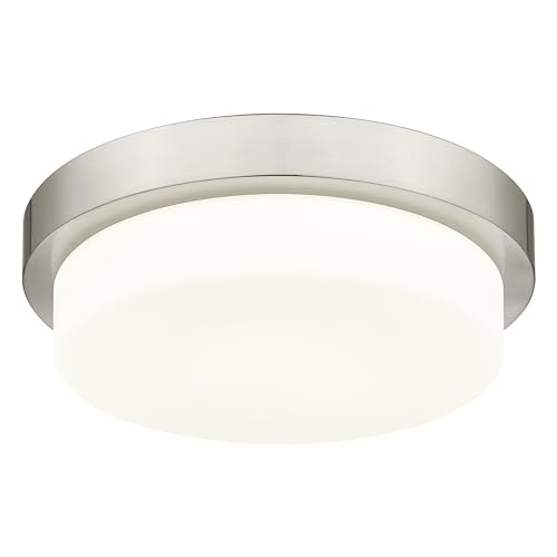 Image of 13 inch Brushed Nickel LED Flush Mount Ceiling Light, 24W, 5CCT | 2200LM, 2700K /3000K /4000K /5000K /6000K, Close to Ceiling Light Fixtures for Bedroom Hallway Kitchen, Milk Glass, AD-22008-L-SN