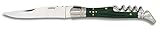Albainox 10660 Navaja LAGUIOLE.M.Verde.Sacacorchos.10cm Herramienta para Caza, Pesca, Camping, Outdoor, Supervivencia y Bushcraft + Portabotellas de regalo