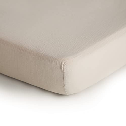 Image of mushie Extra Soft Muslin Fitted MINI Crib Sheet | 24 inchx 38 inch (Fog)