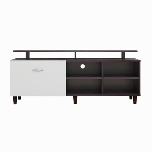 Image of VIKI Modern TV Unit for Living Room | Engineered Wood TV Cabinet with 1 Drawer Storage, 2 Open Shelves & Extension, Entertainment Unit, 140W x 48H x 40D cm | DIY | 1 Year Warranty (Wenge & White)