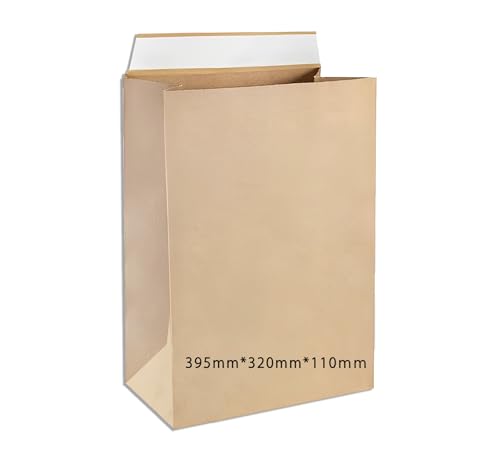 【Uratan】宅配袋 大L 縦395mm*横320mm*マチ110mm ベロ部分60mm 20袋 120g宅配紙 マチ付き テープ付き 未晒クラフト紙 厚手 無地 茶色 宅急便 紙袋 角底袋 梱包資材 梱包 梱包紙袋 ゆうパケット発送用角底袋 業務配送梱