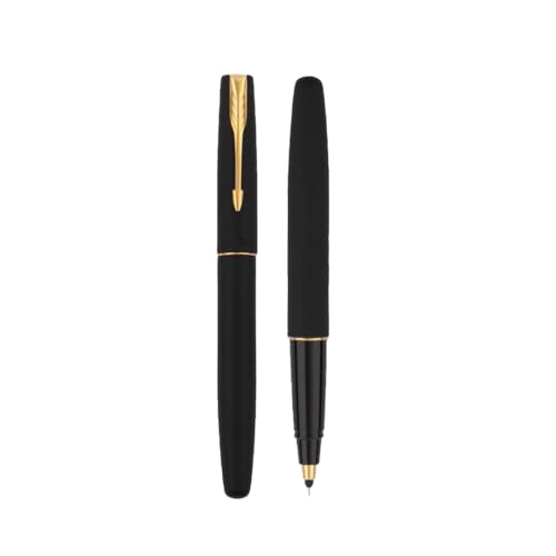 Parker Gift Set Frontier Matte Black Gold Trim Roller Ball Pen With Card Holder | 1 Pen + 1 Card Holder| Ink Color - Blue | Perfect For Employees | Unique Gifts For Entrepreneurs
