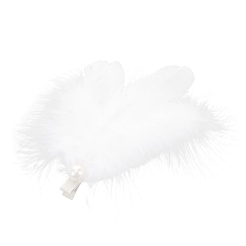TOVINANNA ふわふわ羽根付きヘアクリップ パール装飾 白鳥デザイン バレエダンス用ヘッドピース 結婚式やパーティーに 女の子向けヘアアクセサリー