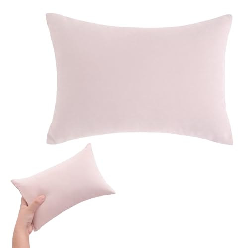 FILOEEX Minicojín, almohada de viaje de 27,9 x 17,8 cm, minicojín para niños, lavable a máquina, pequeño cojín para la siesta para el cuello, la muñeca, las rodillas, las piernas (rosa)