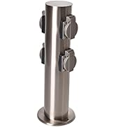 Novatool Steckdosensäule I 4 Fach I Silber gebürstet I Edelstahl I rund I IP44 I Garten Mehrfachs...
