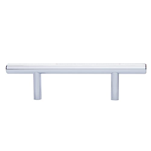 Image of South Main Hardware Euro Bar Cabinet Drawer Pull Handle (3 /8 inch Diameter), 5.38 inch Length (3 inch Hole Center), Polished Chrome, Mounting Hardware Included, 10-Pack