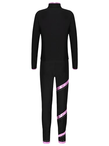 TiaoBug Kids Girls Figure Skating Outfits Roller Ice Skating Practice Training Suit Spiral Jacket Pants Tracksuit Set4