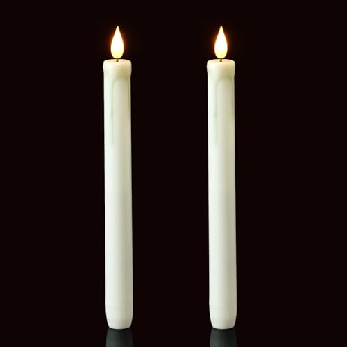 Image of Homemory 2 Pack Flameless Taper Candles, No Remote, Realistic Flickering Battery Operated Candlesticks, White LED Plastic Candle Safe for Weddings, Table Decor, Christmas, and Halloween