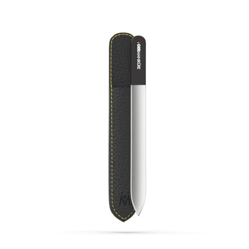 GERMANIKURE Czech Crystal Glass Nail File in Suede Leather Case Original Black Branded Professional Manicure & Pedicure Products for Easy Shaping of Natural Nails