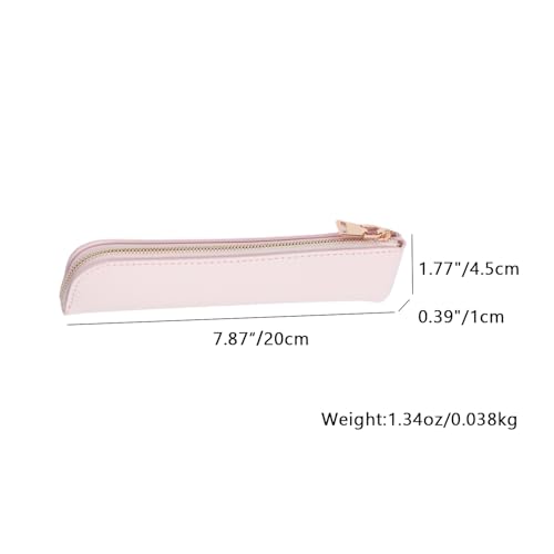 Image of Faux Leather Pencil Case Small Pencil Pouch Slim Pen Case Holder Zipper Bag for School Office(Pink,Faux Leather)