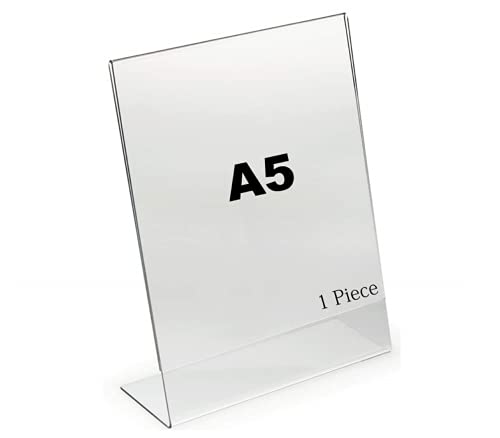 Image of Porpoise Acrylic A5 Sign /Menu Display L shape Portrait 1 pieces | acrylic stand for display Photo Holder Meanu Card Holder Showroom Display Stand (A5, Clear, Pack of 1, 3MM Acrylic Material)
