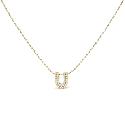 10K Yellow Gold Diamond Accent "U" Initial Bubble Pendant Necklace