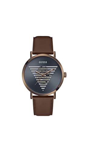 Guess Montre analogique en Cuir Marron avec Logo américain pour Homme, Cuir Marron, Taille Unique