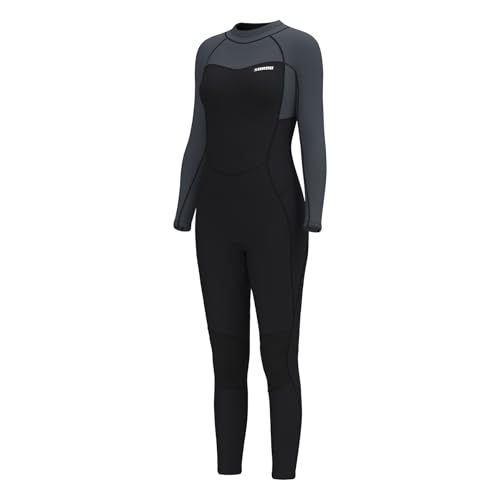 SURQO Wetsuit Women 3/2mm Neoprene – Plus Size & Tall, Full Body Thermal Wet Suit in Cold Water Surfing, Swimming & Diving (Women-Gray, 12S)