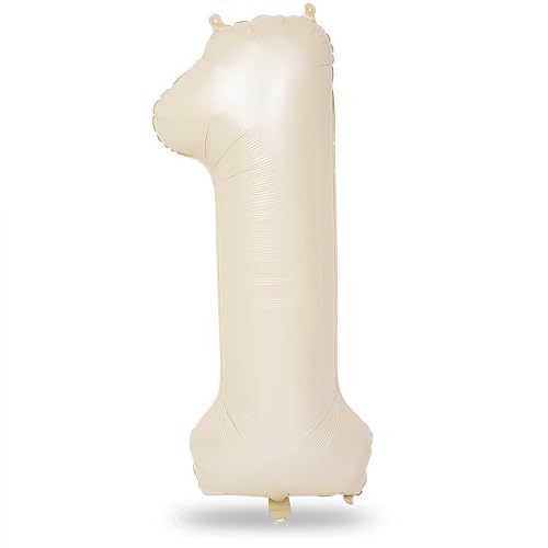 40 Inch Beige Number 1 Balloon for 1st Birthday Decoration, Large...