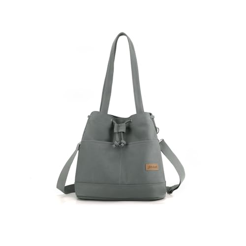Sac seau à cordon en toile CORIOS gris, grand cabas fourre-tout pour femme
