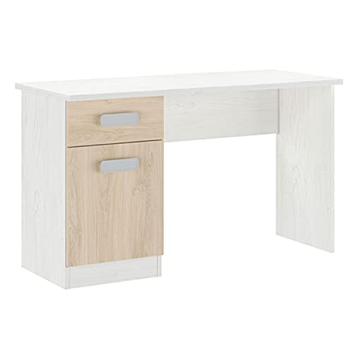 Shiito | Modelo Chelsea - Mesa de Estudio con 2 Cajones | Blanco Veteado y Natural 70.8 x 120 x 49.8 cm | Escritorio Sencillo y Moderno