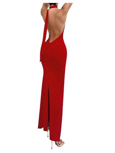 GORGLITTER Women's Open Back Asymmetrical Bodycon Maxi Dress Ruched One Shoulder Wedding Guest Graduation Long Dresses