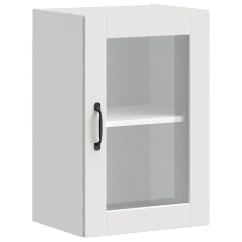 vidaXL Küchen-Hängeschrank mit Glastür Porto Weiß, Wandschrank Küche,...