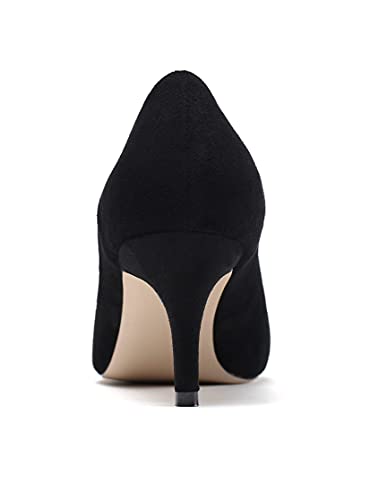 Mettesally Women's Kitten Heels Pointed Toe Suede Pumps Mid Heel Comfortable Slip On Party Dress Shoes3