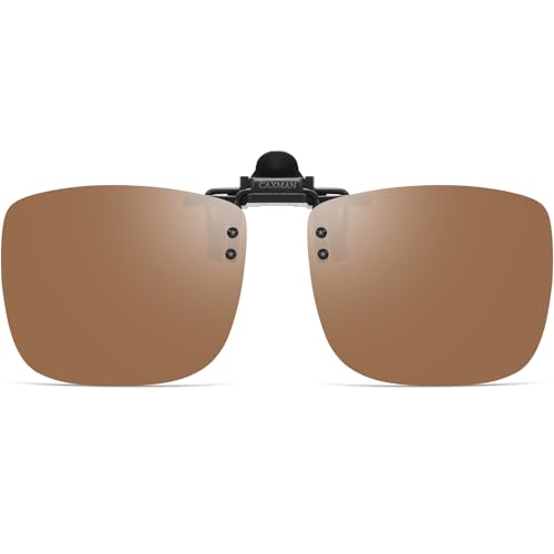 CAXMAN Polarized Clip On Sunglasses Over Prescription Glasses for Men Women UV Protection Flip Up Brown Lens Extra Large