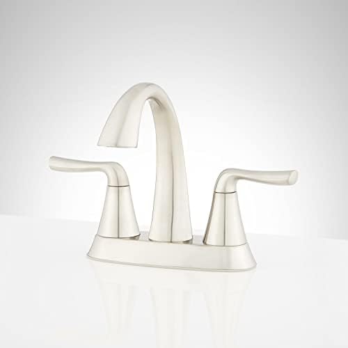 Signature Hardware 447832 Provincetown 1.2 GPM Centerset Bathroom Faucet with Metal Lever Handles and Pop-Up Drain Assembly - Brushed Nickel