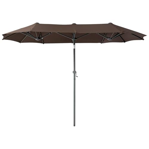 SONGBATE 10ft Patio Umbrella Outdoor, Outdoor Double-Sided Rectangle Market Umbrella with Crank Handle, Parasol De Patio for Pool Lawn Garden, Brown