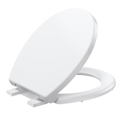 Toilet Seat, Round Toilet Seat, Quick-Release Structure Toilet Seat, Quick-Attach Hardware & Full Flat With Grip-Tight Bumpers, Quiet-Close Seat, Whit