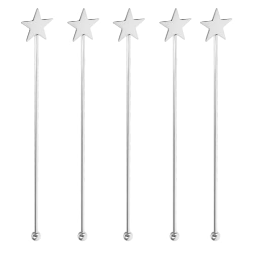 HOLIDYOYO 5pcs Stainless Steel Cocktail Drink Stirrers Metal Stirring Rods for Coffee Beverages Cocktails Resistant Mixing Sticks Star Design