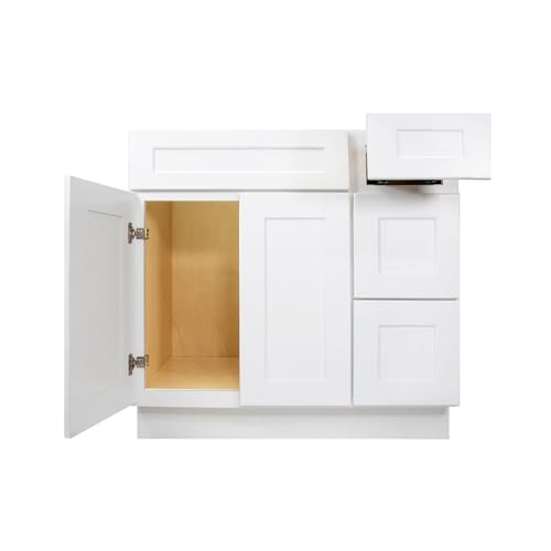 Image of Furinno Shaker Drawers Right Bath Vanity Cabinet Without Top, Ready to Assemble, 21 D x 36 W x 34.5 H, White