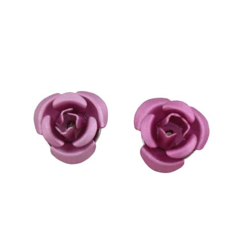 Pink Aluminum Rose Flower Stud Pierced Earring